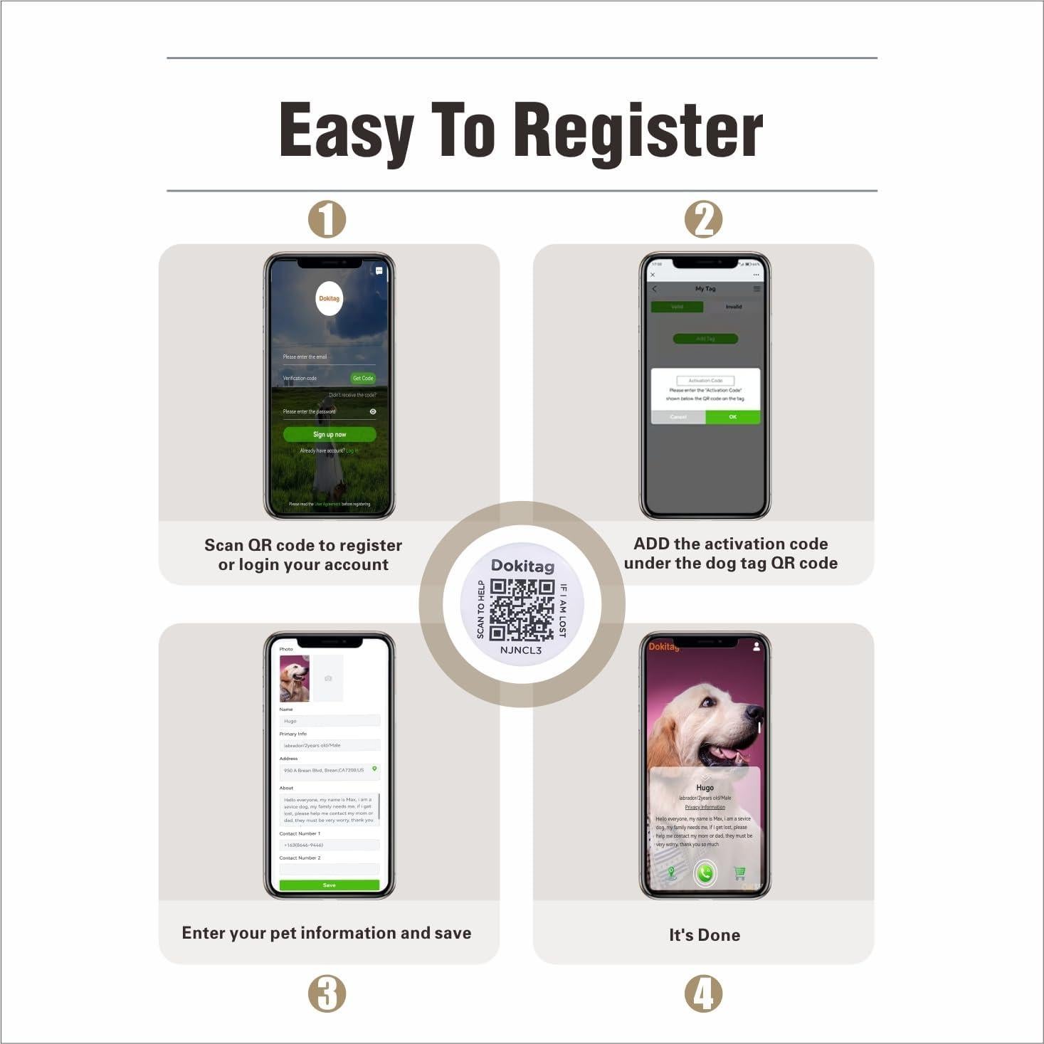Etiqueta de Identificación para Mascotas Dokitag QR - Pequeña Negra