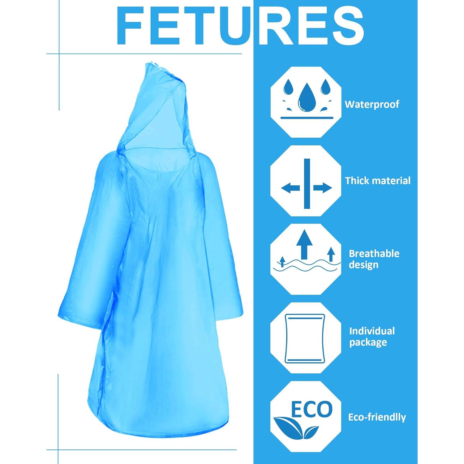 Ponchos de Lluvia Desechables JaGely 120 Piezas Adultos Azul