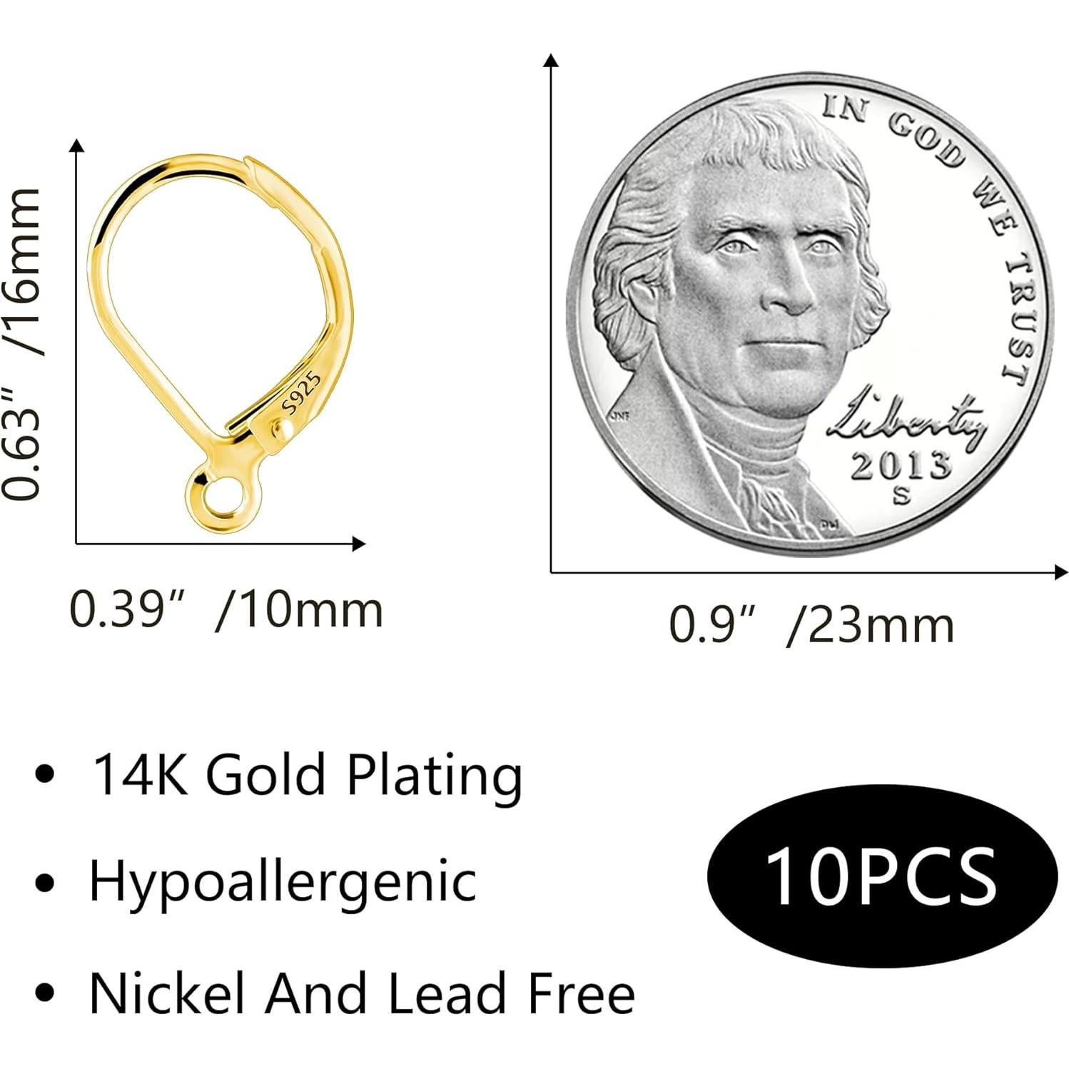 Ganchos Franceses de Palanca Plata Esterlina 925 - 10 Piezas