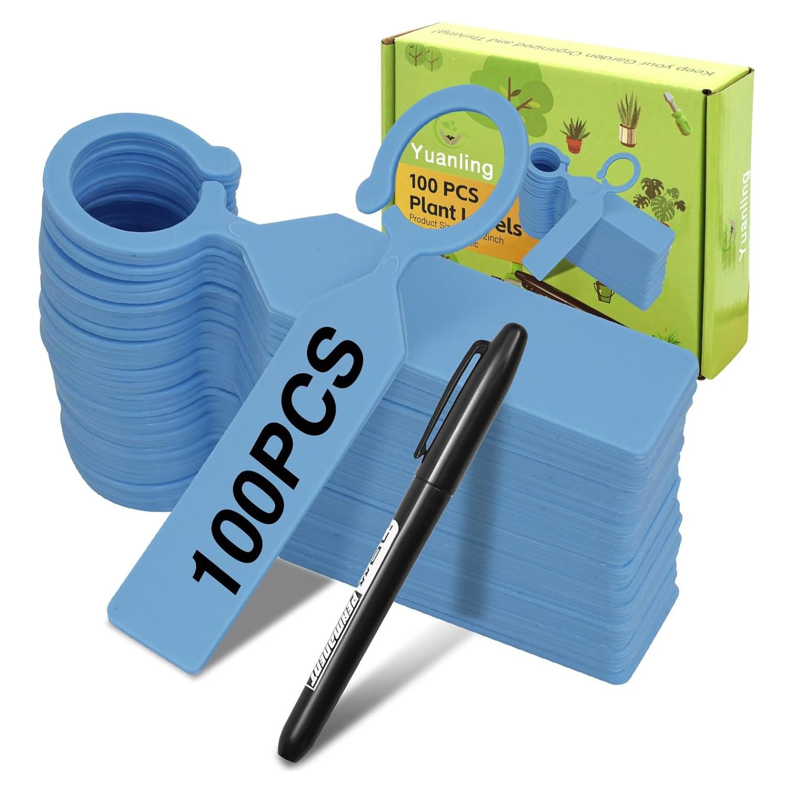Etiquetas de Plantas Yuanling 100 Pcs Plástico Azul para Jardinería