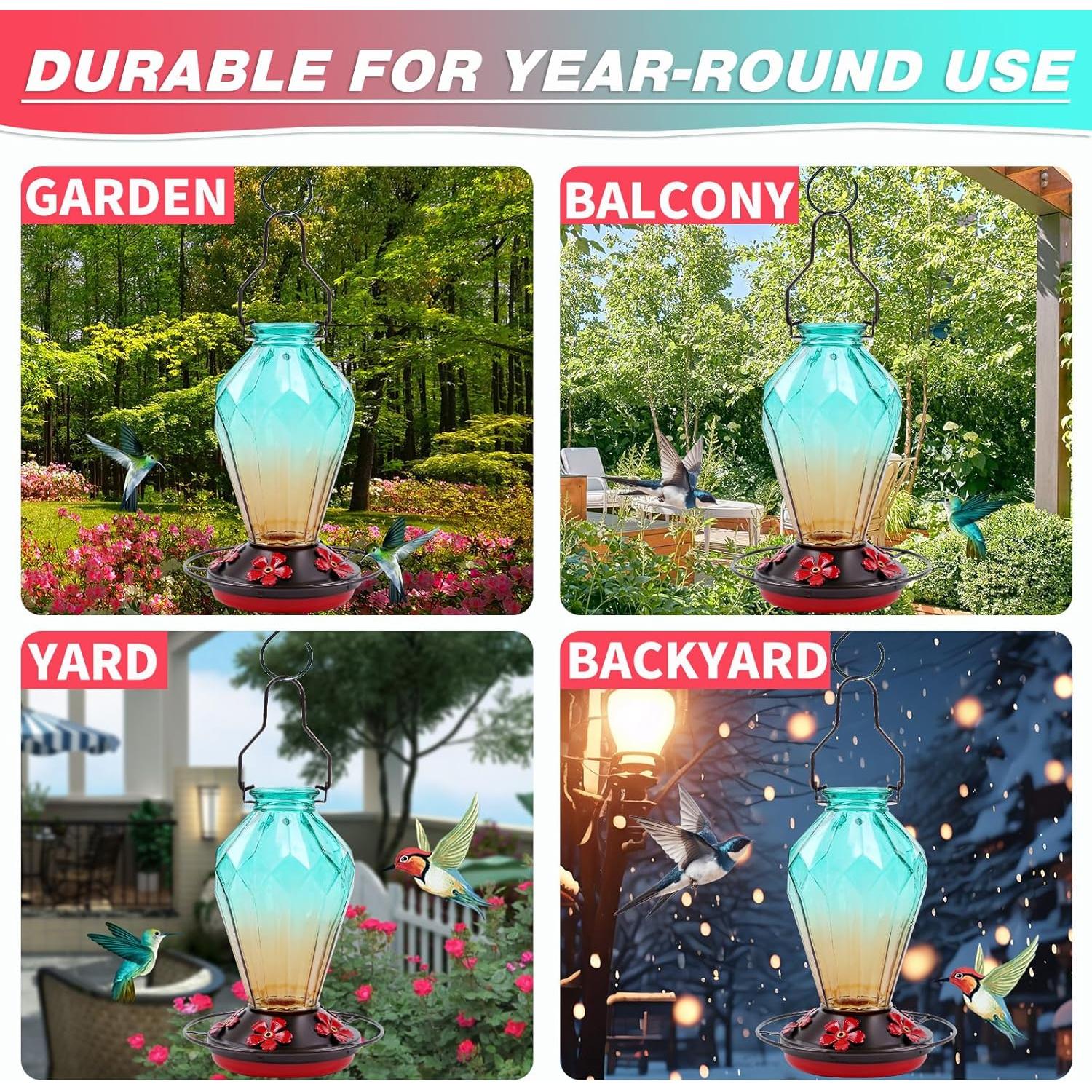 Alimentador de Colibríes MCHBF de Vidrio 0.72kg 5 Puertos Verde