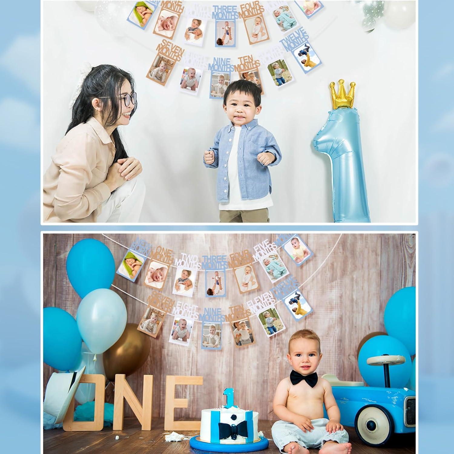 Banner de Fotos de Cumpleaños 1 Año Buryeah Azul Kraft