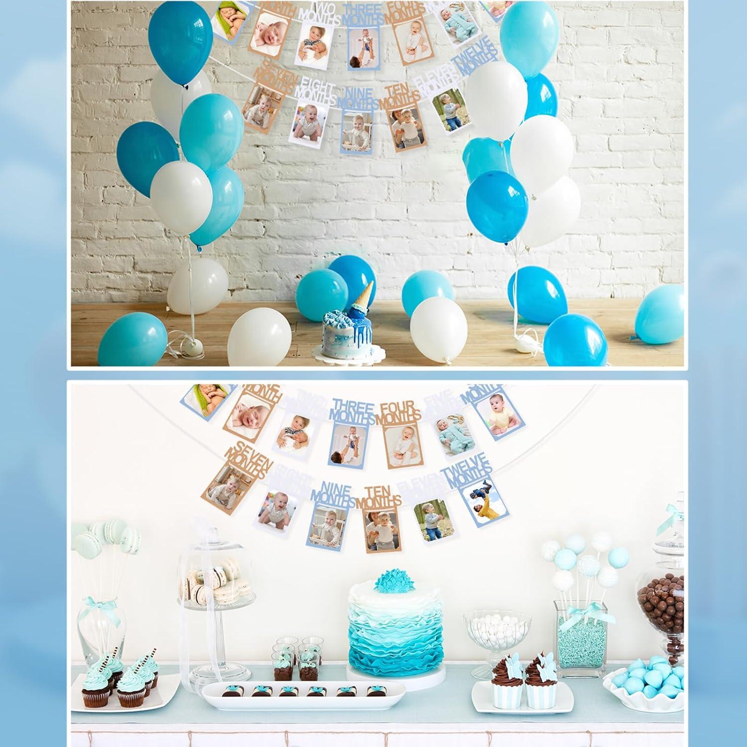 Banner de Fotos de Cumpleaños 1 Año Buryeah Azul Kraft