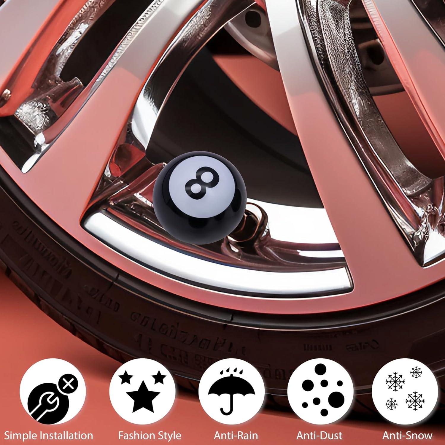 4 Tapones de Válvula de Neumático MEAJOO 8-Ball Negro Universales