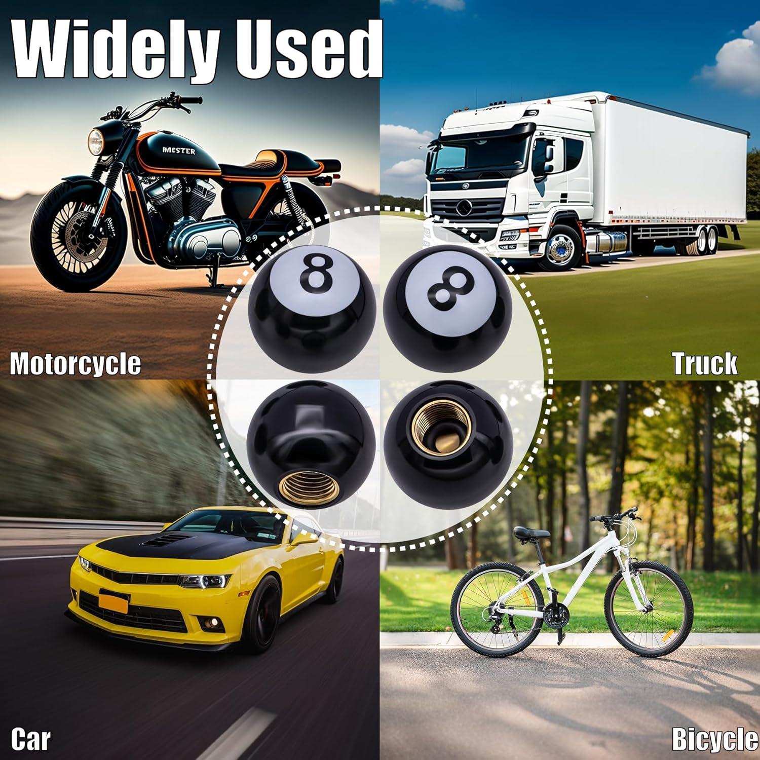 4 Tapones de Válvula de Neumático MEAJOO 8-Ball Negro Universales