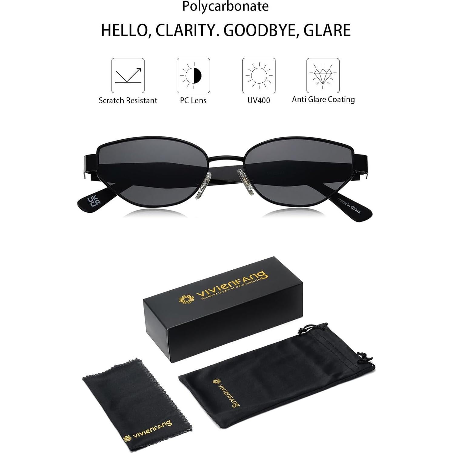 Gafas de sol cateye negras UV400 para mujer VF2249