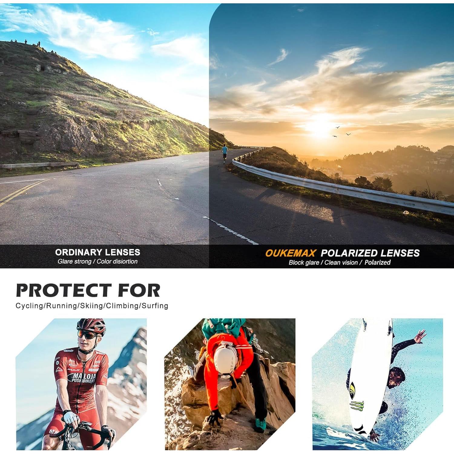 Gafas de sol deportivas OUKEMAX polarizadas UV400 - 3 paquetes