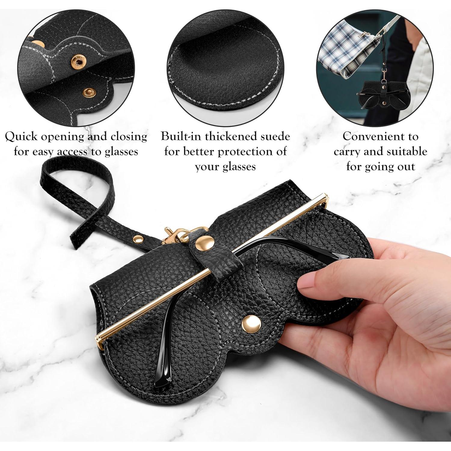 Estuche para Gafas de Cuero Suave FEISEDY 2Pack Negro Marrón