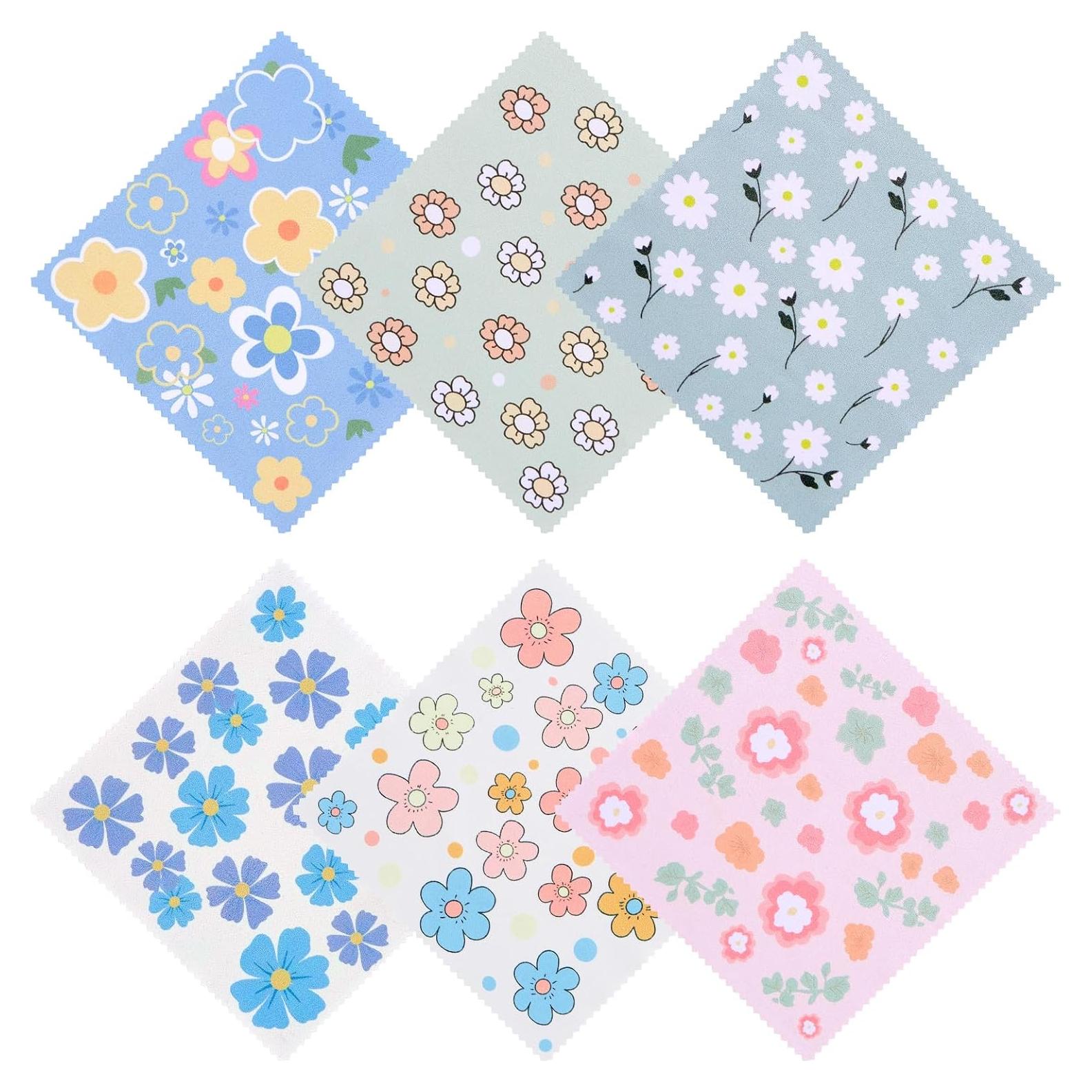Paño de limpieza de gafas microfibra QJYJBZXCA 15x15cm 6 piezas Floral