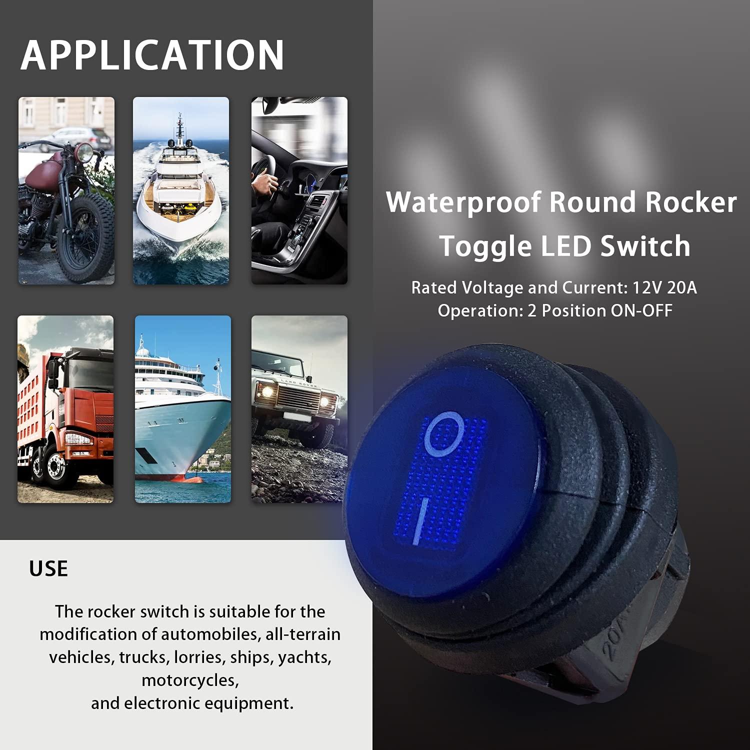 Interruptor Basculante Redondo Impermeable Mankk KCD1-8-101NW 12V 20A