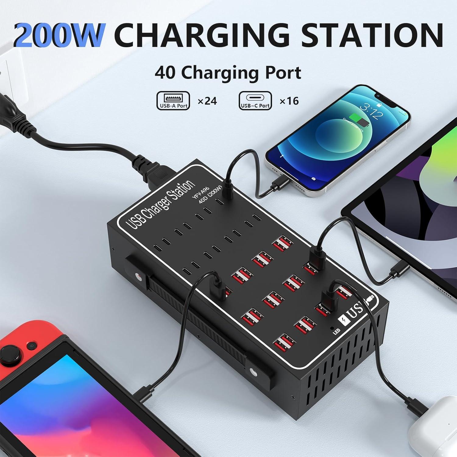 Estación de Carga USB Múltiple RUANSZZ 40 Puertos 200W