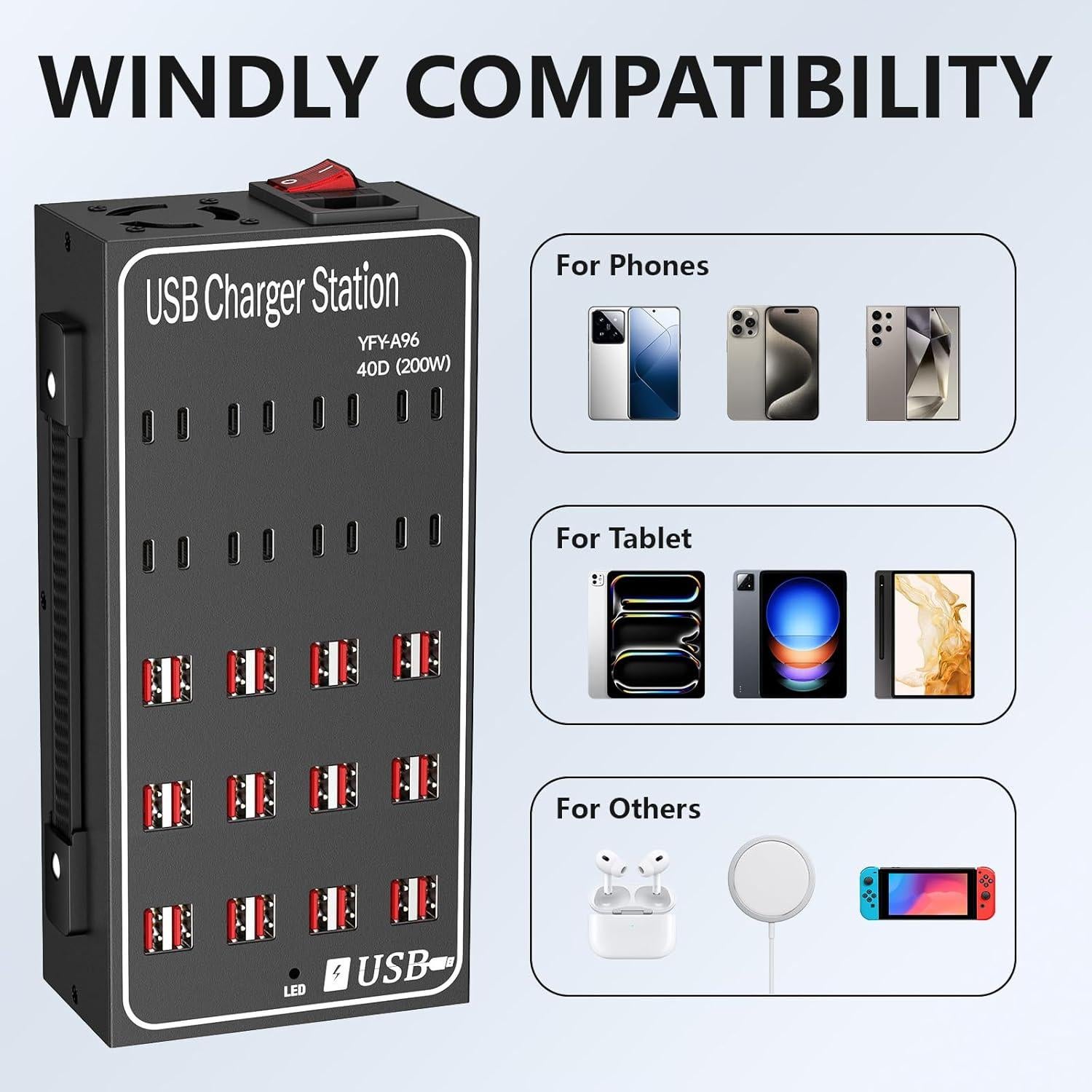 Estación de Carga USB Múltiple RUANSZZ 40 Puertos 200W