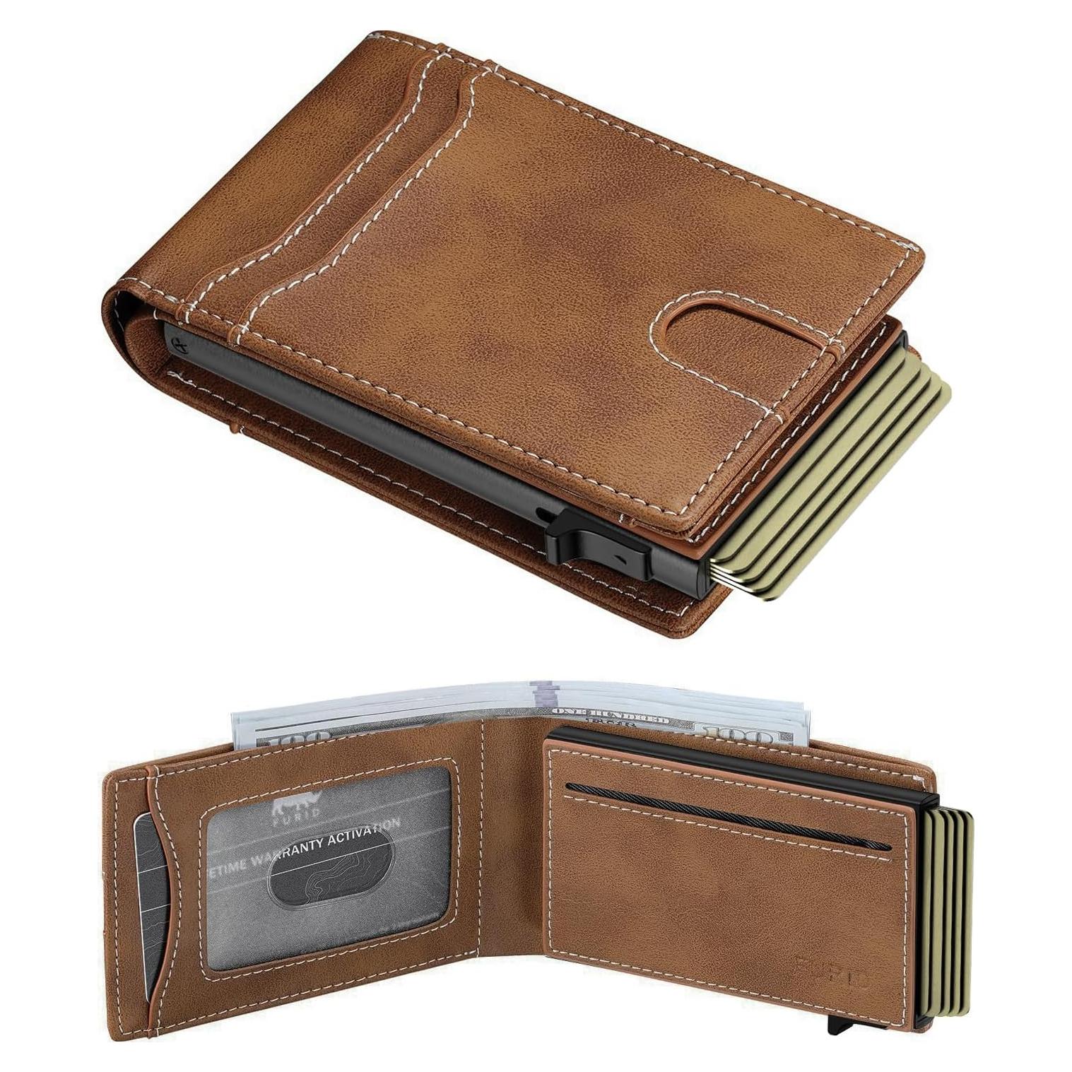 Cartera Inteligente Furid para Hombres - Minimalista, Cuero Marrón