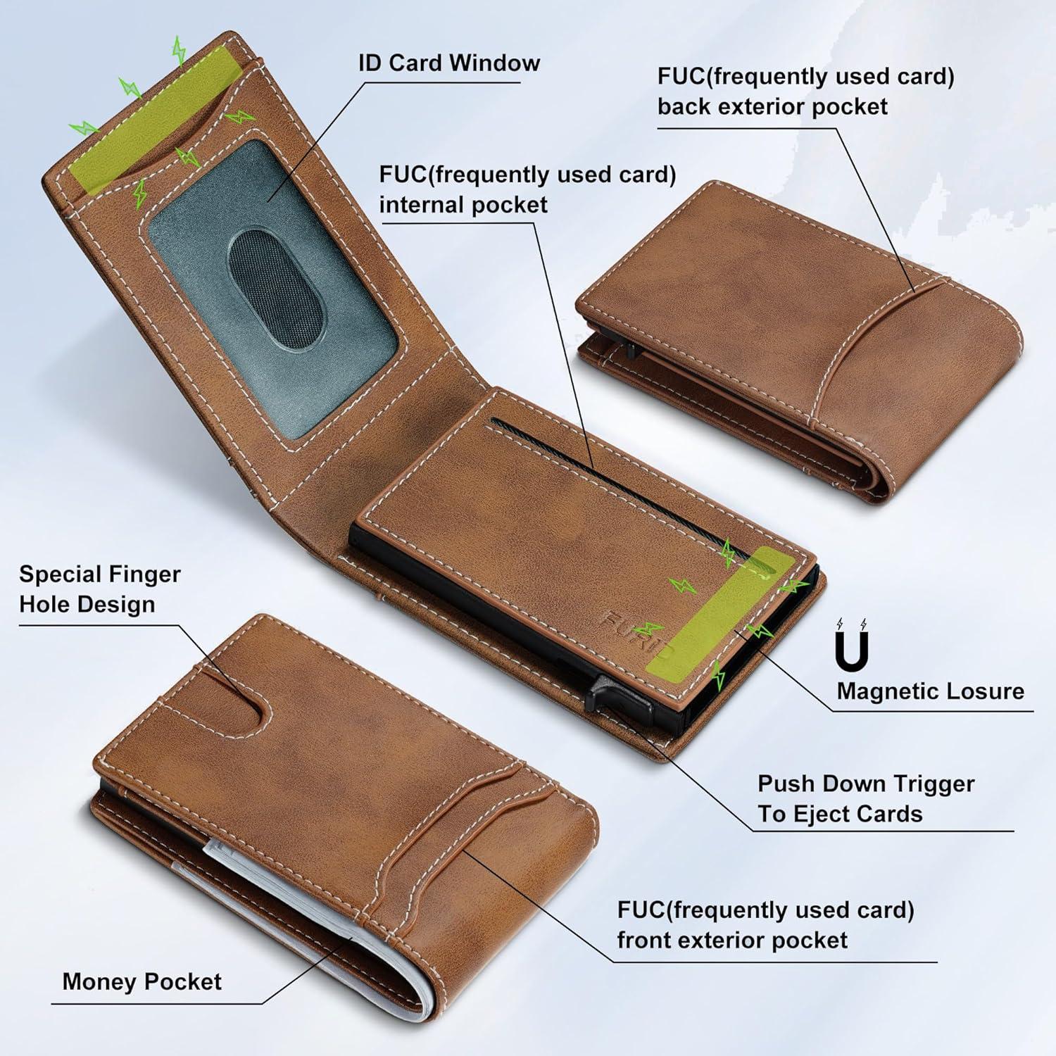 Cartera Inteligente Furid para Hombres - Minimalista, Cuero Marrón