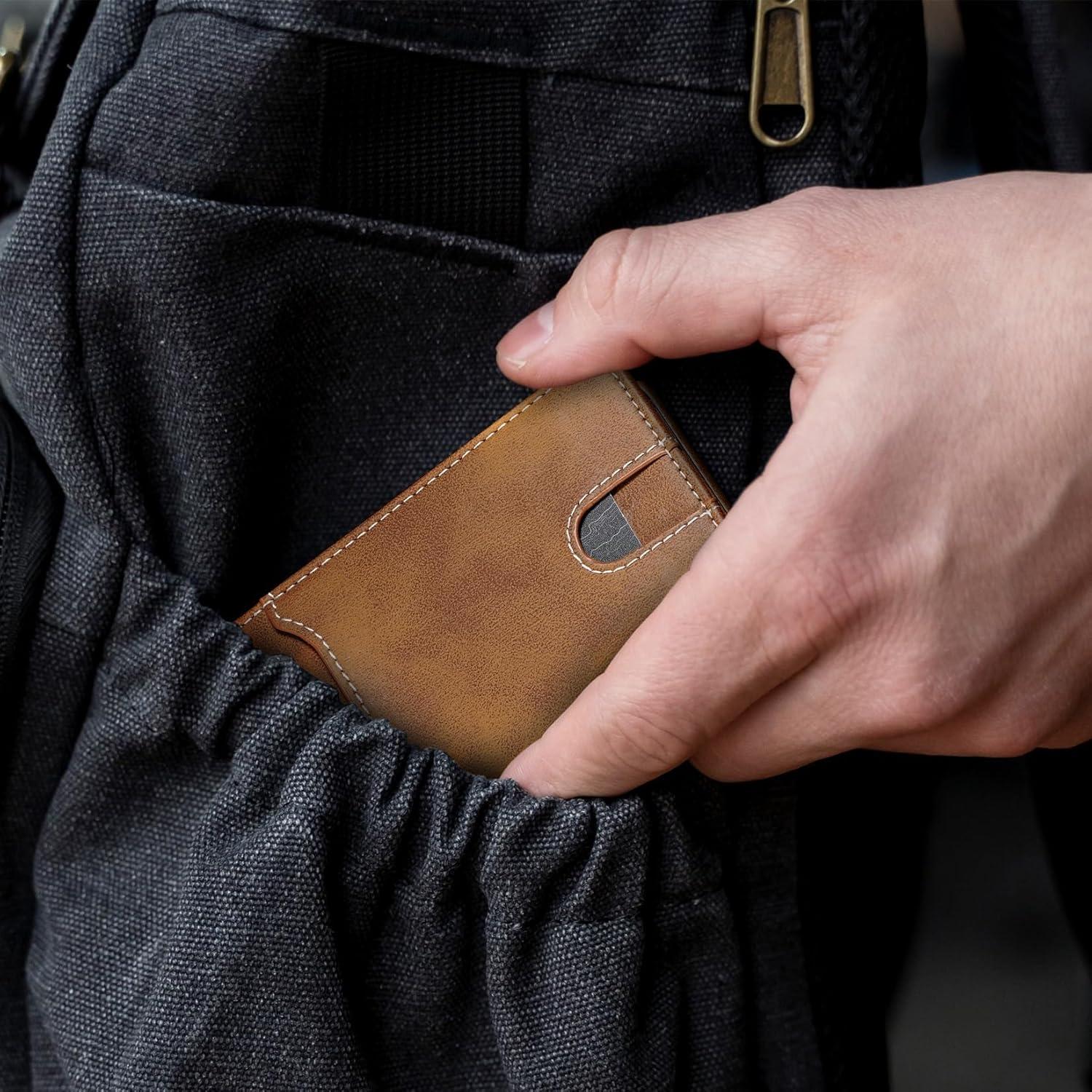 Cartera Inteligente Furid para Hombres - Minimalista, Cuero Marrón