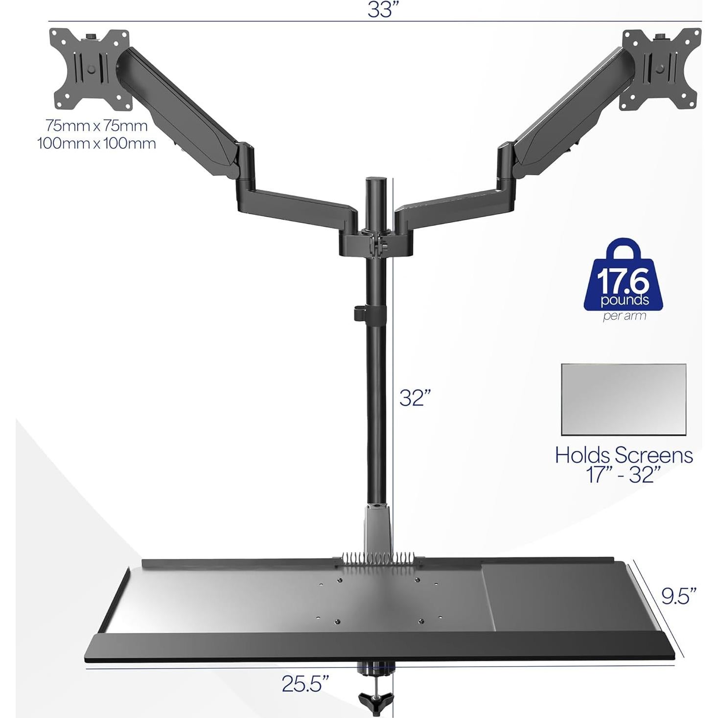 Soporte Doble para Monitores VIVO STAND-SIT2B Ajustable 83.82x66.04cm