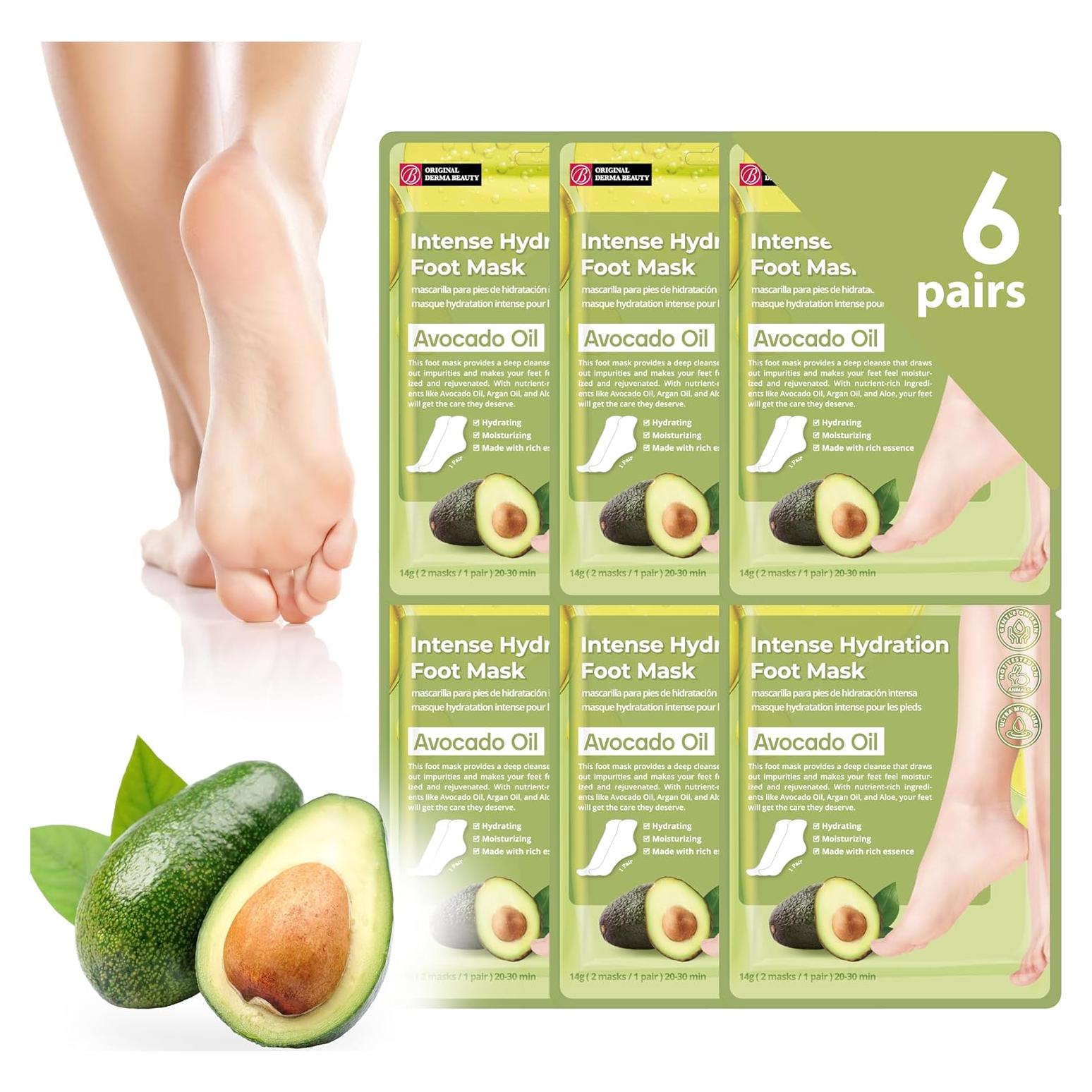 Máscaras de Pies Derma Beauty 6 Pares con Aceite de Aguacate