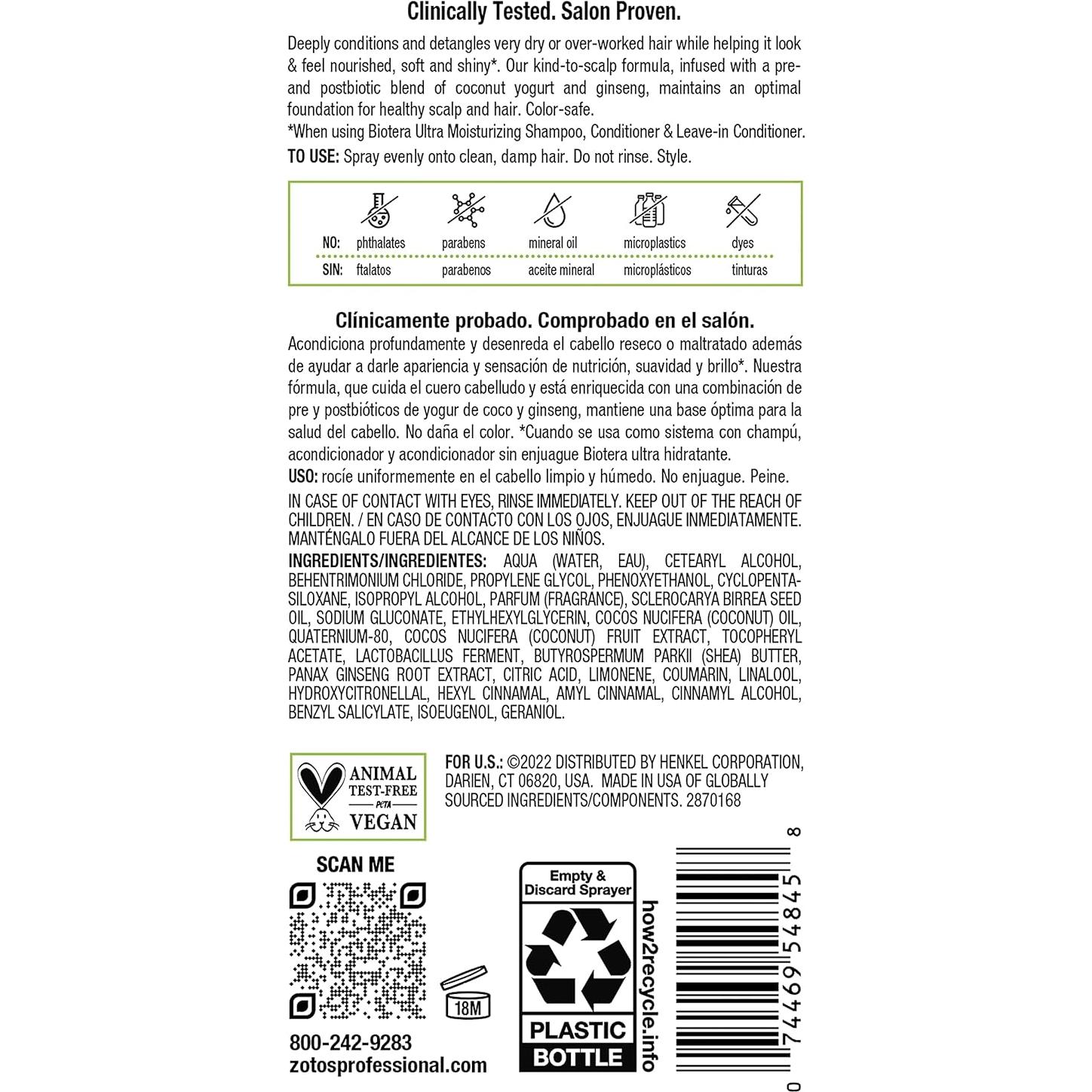 Acondicionador Sin Enjuague Biotera Ultra Hidratante 236.6 ml