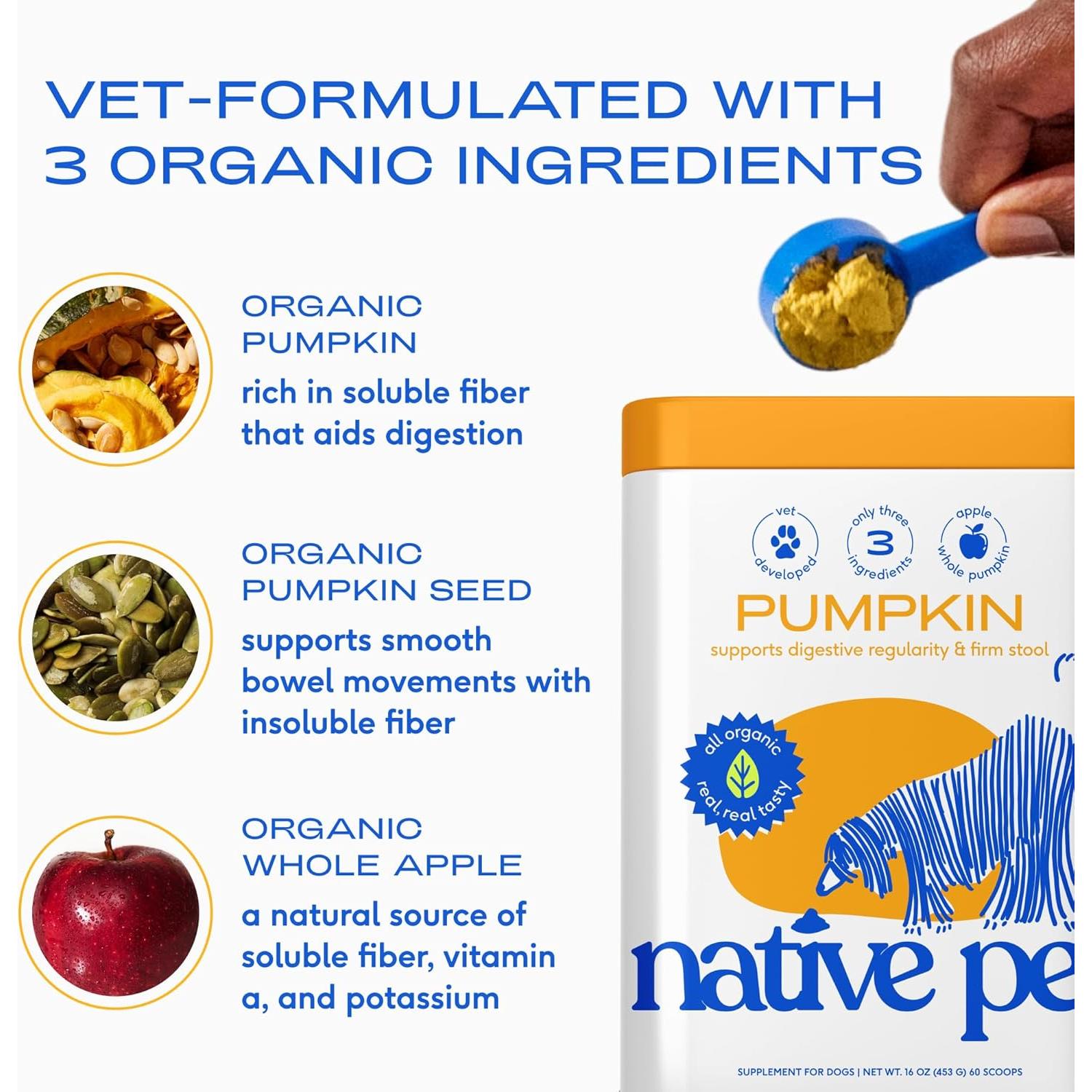 Puré de Calabaza Orgánica Native Pet - 60 Porciones Digestivas