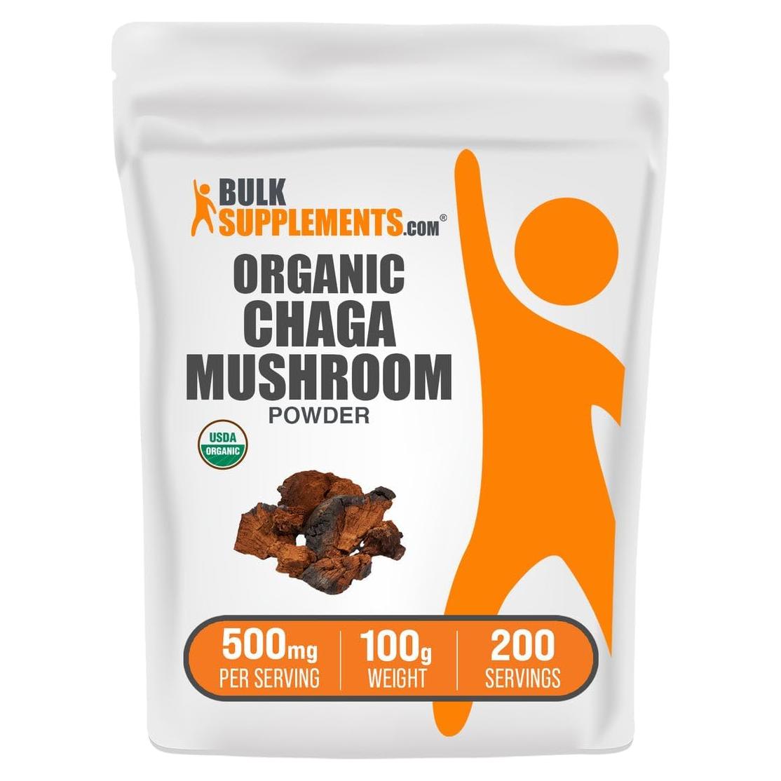 Polvo de Hongo Chaga Orgánico BulkSupplements 100g Vegano