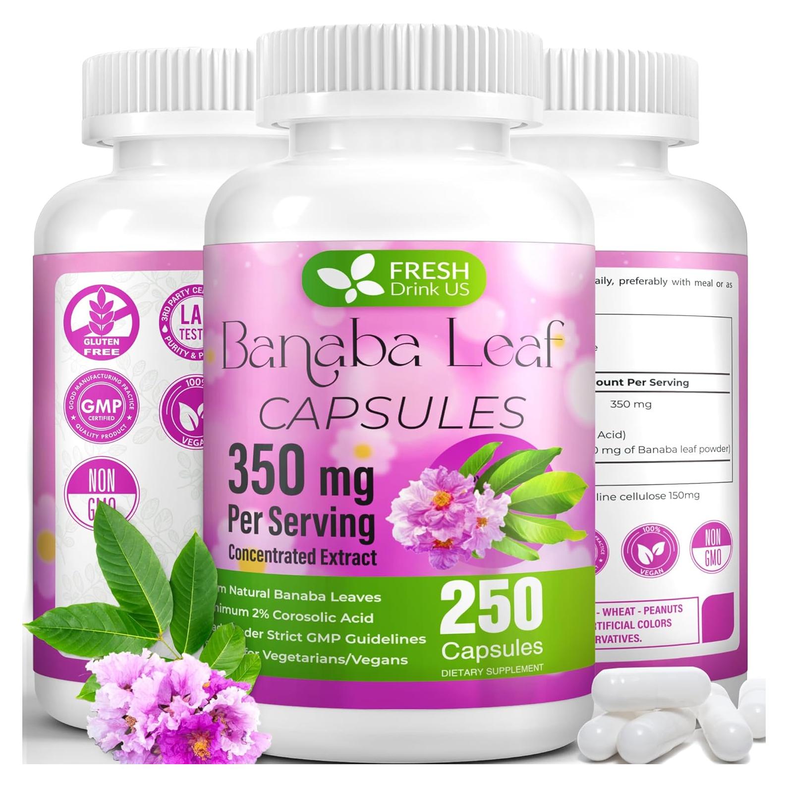 Cápsulas de Banaba FRESHDRINKUS 250 Unidades 350mg Veganas