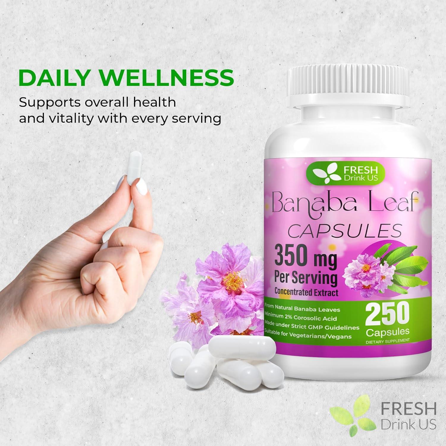 Cápsulas de Banaba FRESHDRINKUS 250 Unidades 350mg Veganas