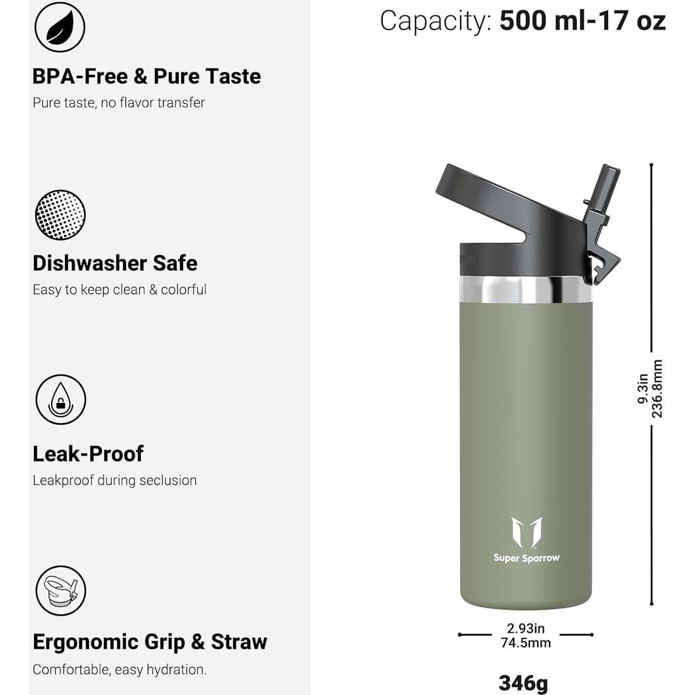 Botella de Agua Aislada Super Sparrow 500 ml SwivelSip