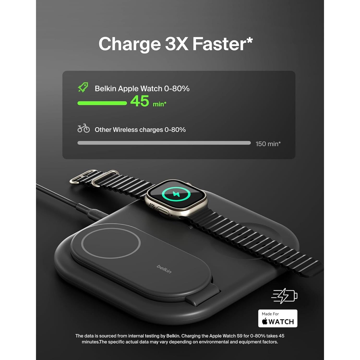 Cargador Belkin 3 en 1 Magnético Plegable Qi2 15W - Negro