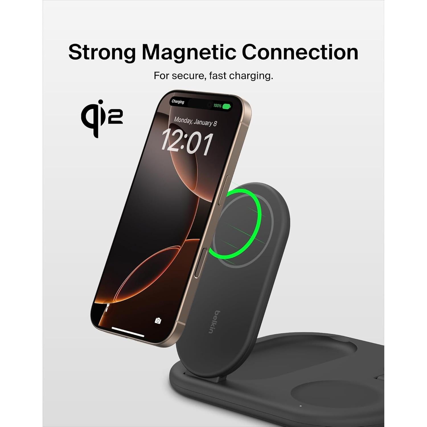 Cargador Belkin 3 en 1 Magnético Plegable Qi2 15W - Negro