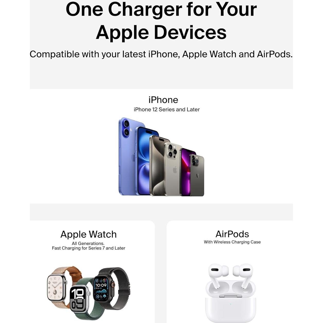 Cargador Belkin 3 en 1 Magnético Plegable Qi2 15W - Negro