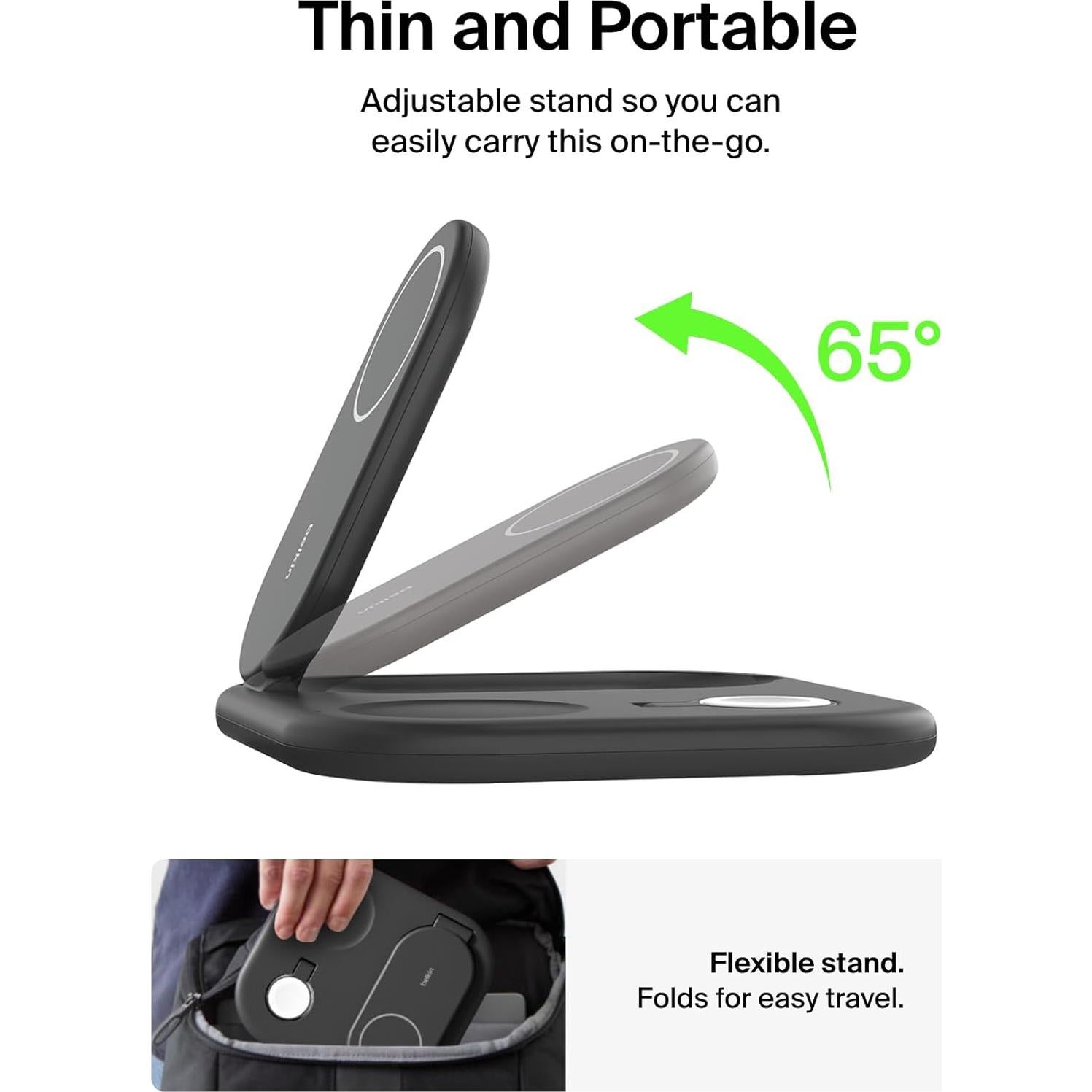 Cargador Belkin 3 en 1 Magnético Plegable Qi2 15W - Negro