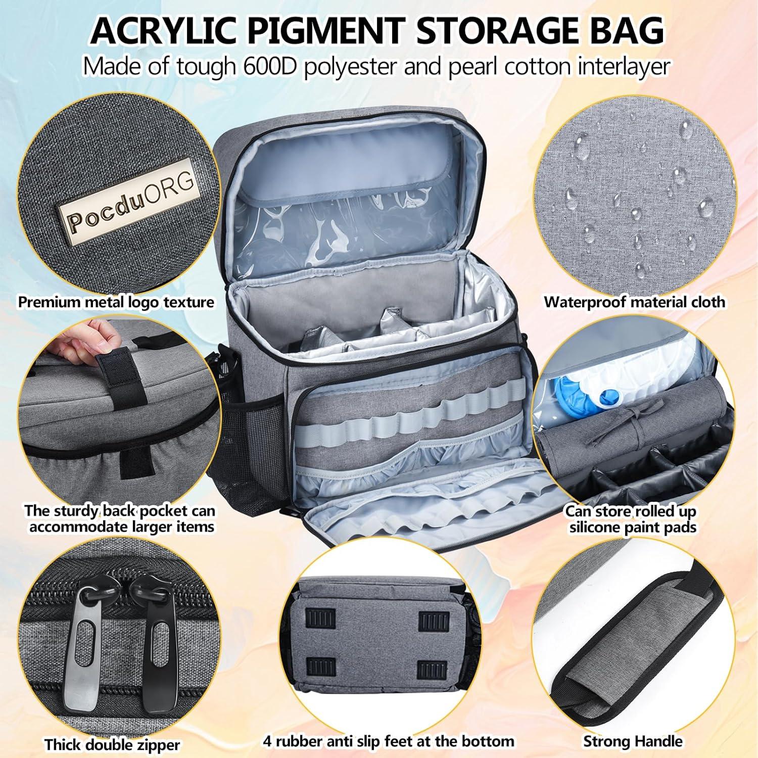 Bolsa Organizadora de Pintura Acrílica POCDUORG Gris - 54 Botellas