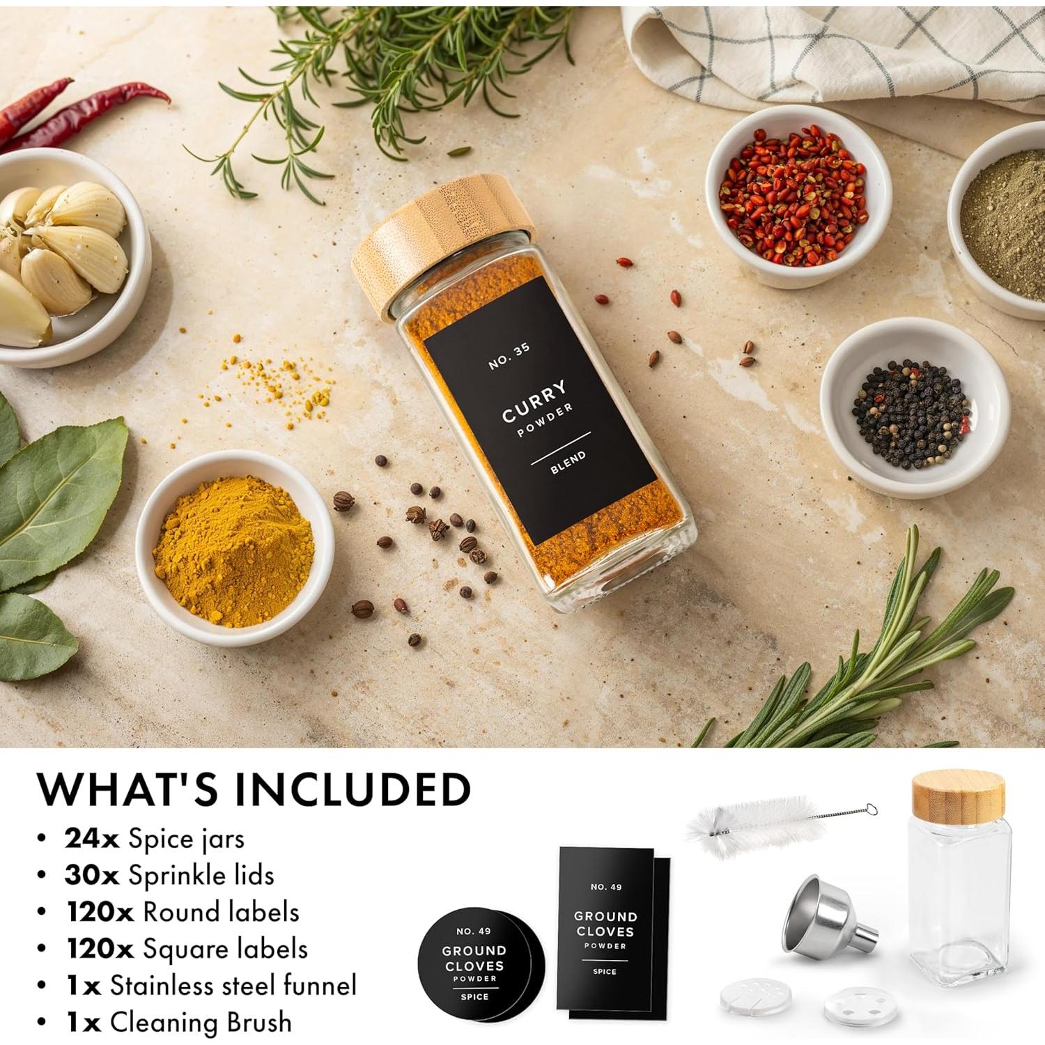 Tarros de Especias EDELHAUS® Cuadrados con Tapa de Bambú - 24 Unidades