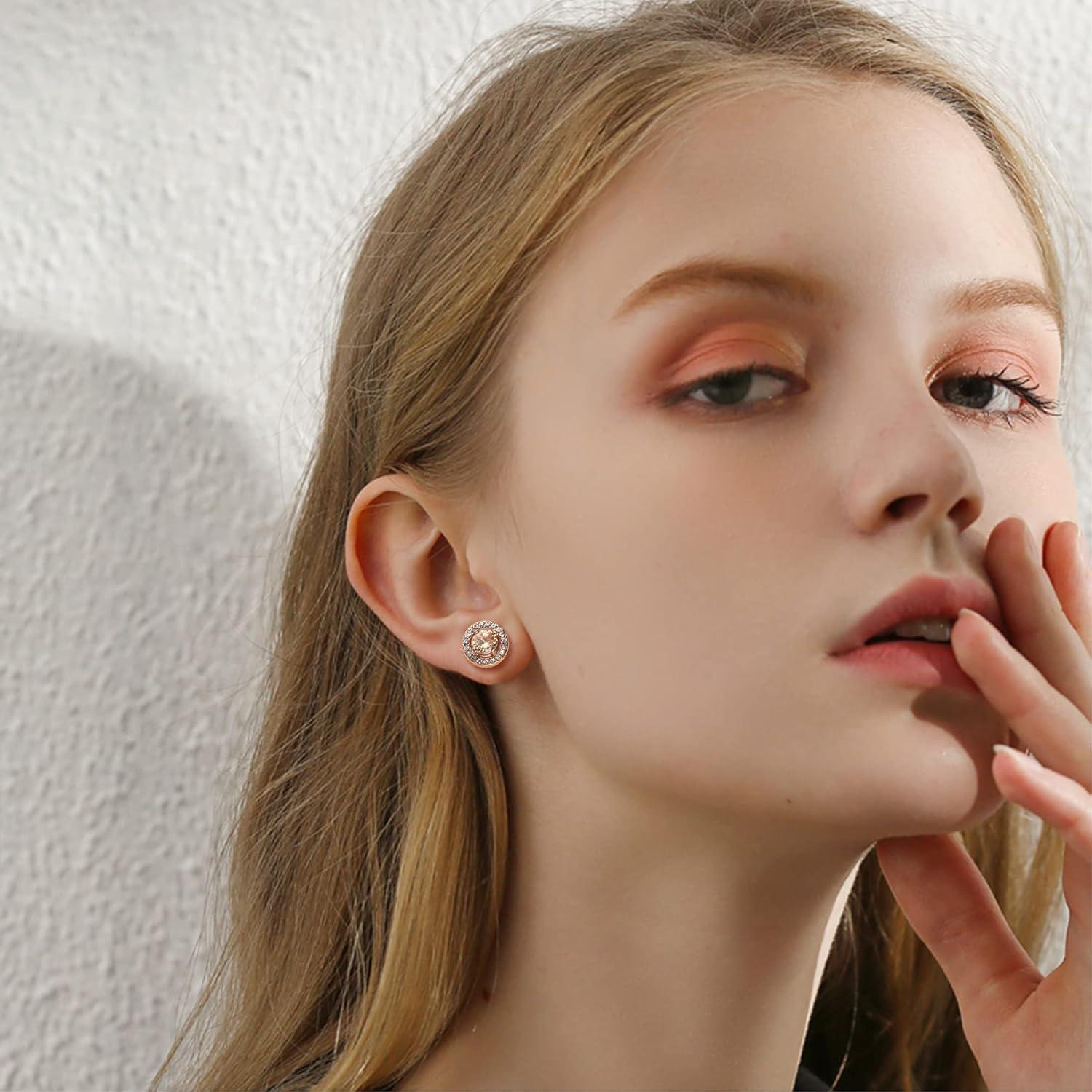 Florideco 5Pairs Stainless Steel Magnetic Earrings for Men Women Non-piercing CZ Hypoallergenic Round Square Teardrop Faux Diamond Halo Magnetic Stud Earrings Set