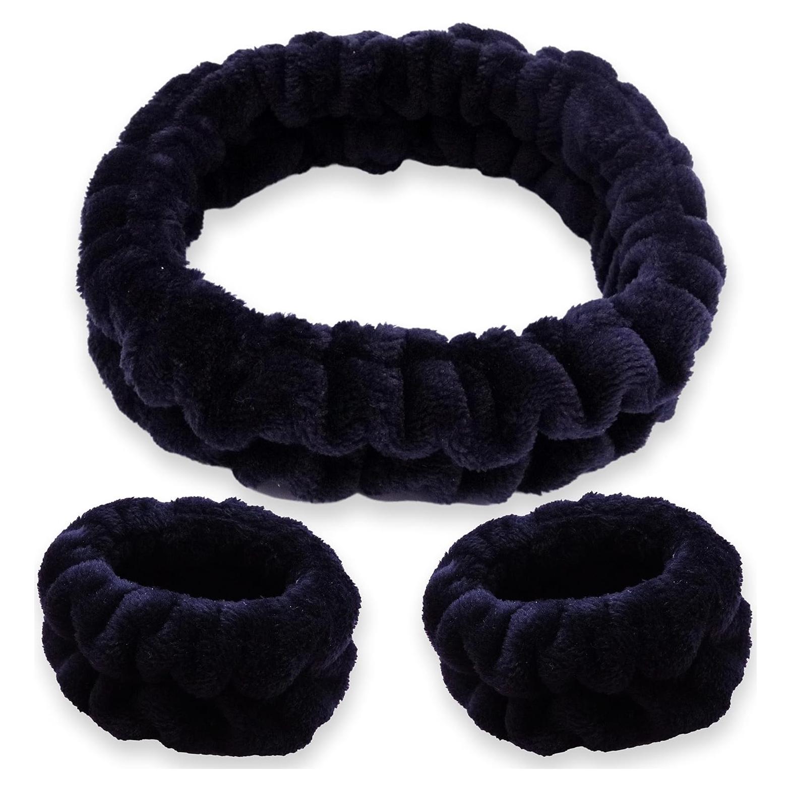 Diadema Puffy Spa FROG SAC + Muñequera Negra para Cuidado Facial