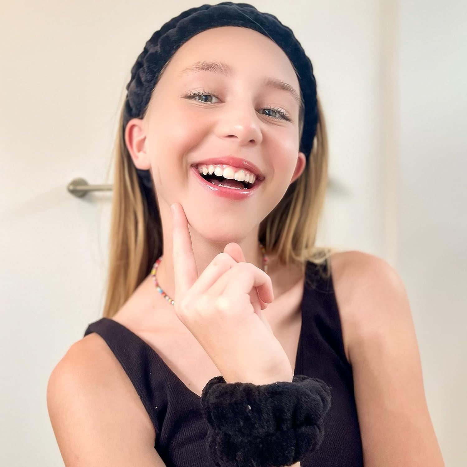 Diadema Puffy Spa FROG SAC + Muñequera Negra para Cuidado Facial