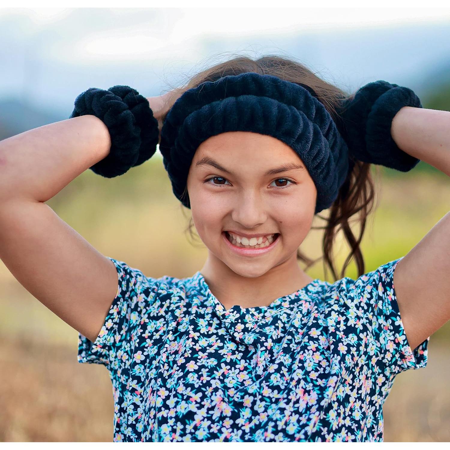 Diadema Puffy Spa FROG SAC + Muñequera Negra para Cuidado Facial