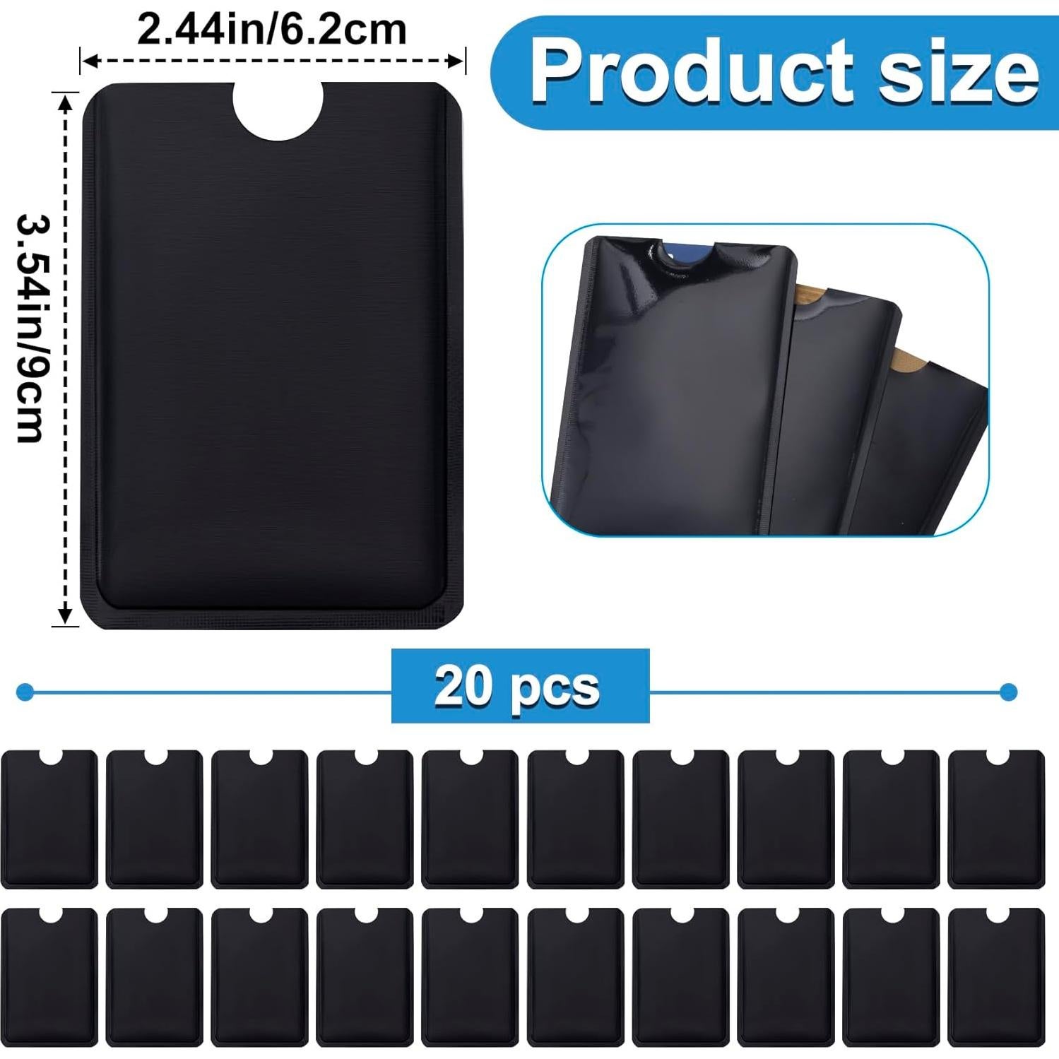 OIIKI 20 Fundas Bloqueadoras RFID Aluminio Negro 6.2x9cm