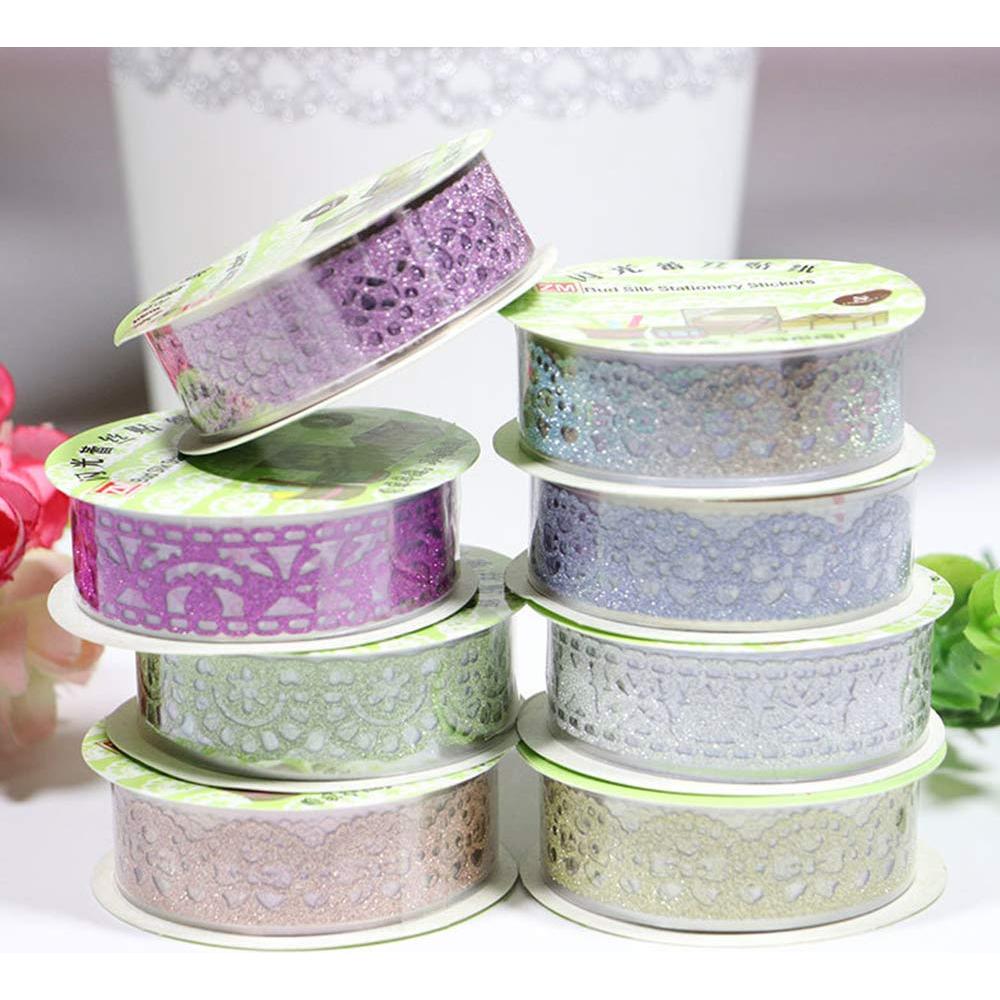 Cinta Washi de Encaje Brillante SallyFashion - 6 Rollos 100x1.8cm