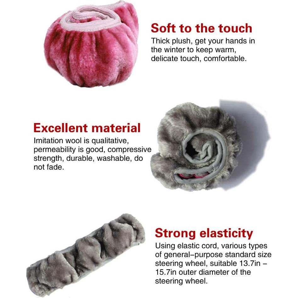 Funda de Volante de Peluche Suave Tianmei - 3 Piezas Negro