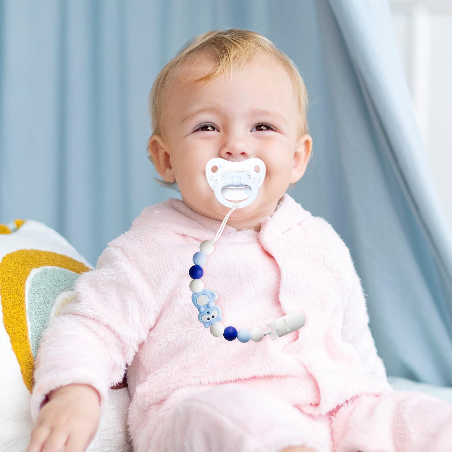 4 Clips de Chupete de Silicona para Bebés - Panda, Dinosaurio, Elefante, Mapache