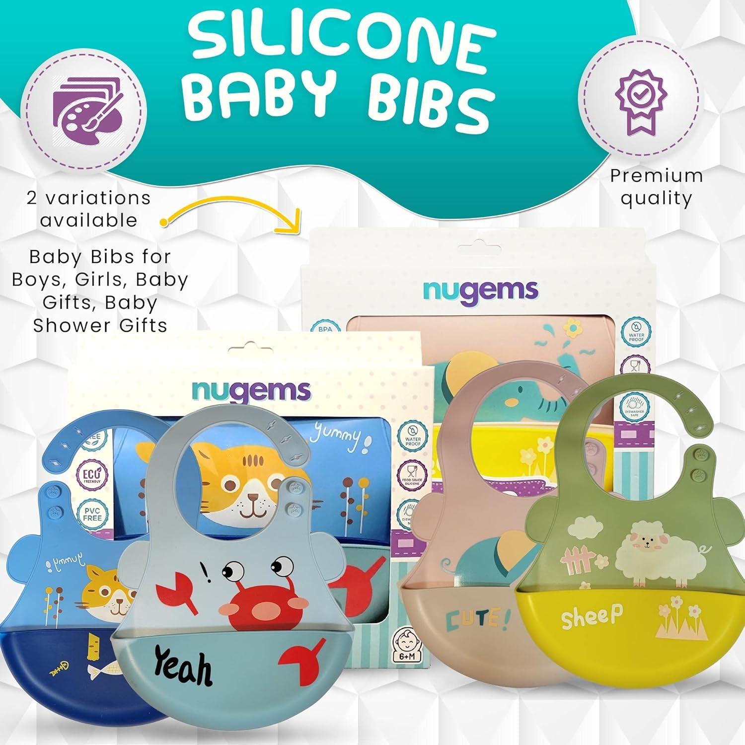 Baberos de Silicona NUGEMS para Bebés 6-72 meses 2 Piezas