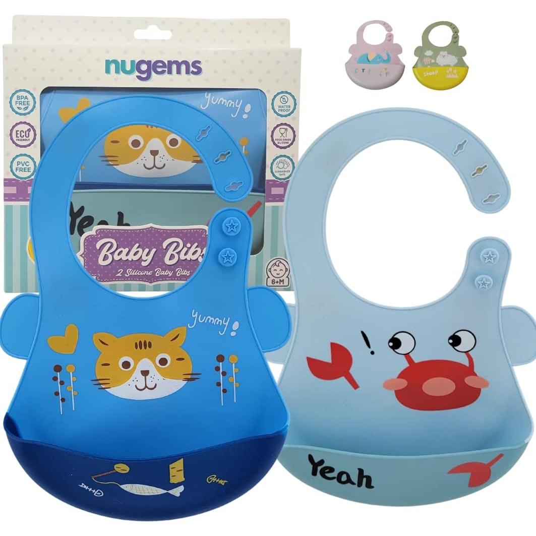 Baberos de Silicona NUGEMS para Bebés 6-72 meses 2 Piezas