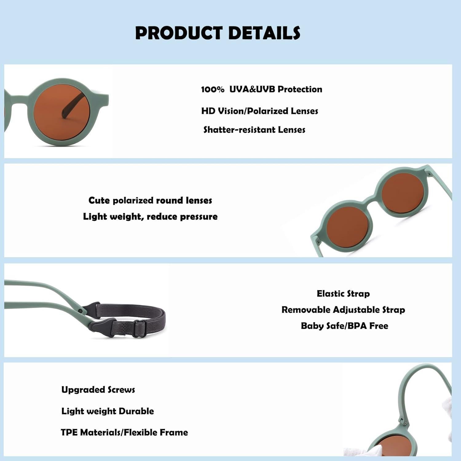 Gafas de sol redondas polarizadas Bouryo para bebés 0-24 meses