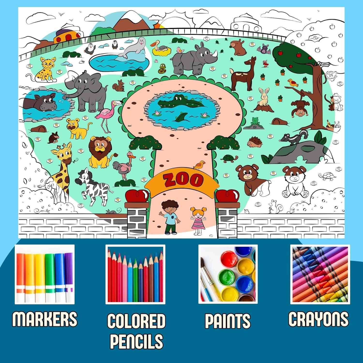 Póster Gigante para Colorear Animales - 110 x 80 cm - River and Sun