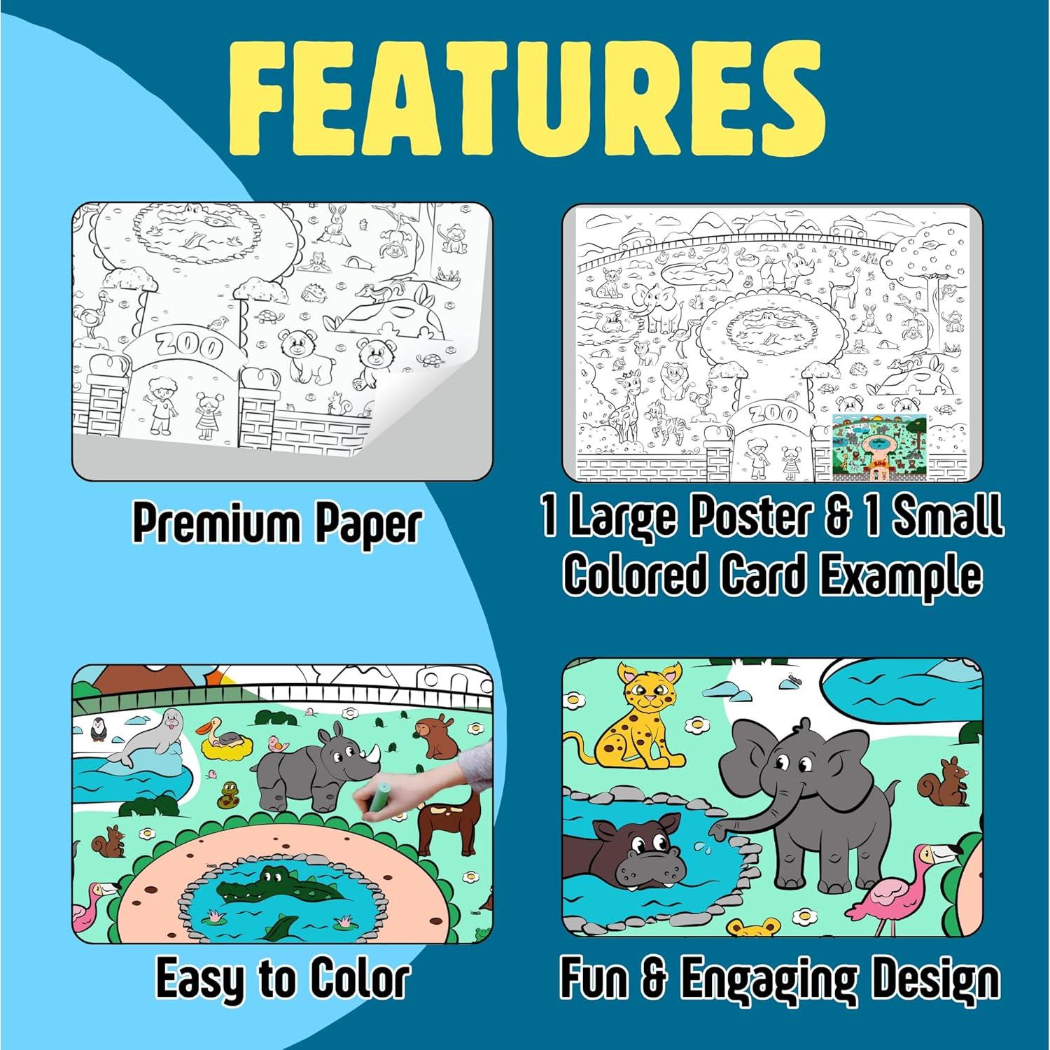 Póster Gigante para Colorear Animales - 110 x 80 cm - River and Sun