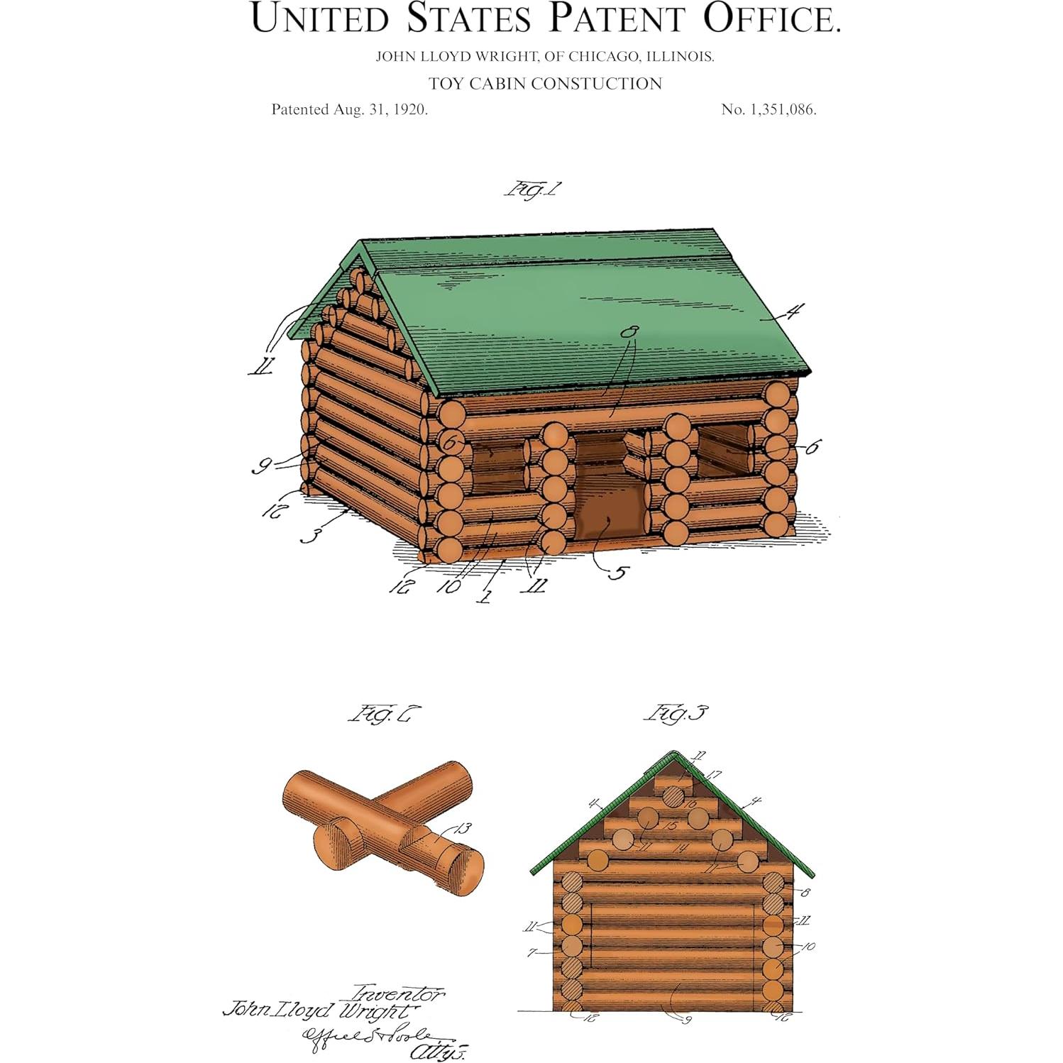 Impresión Patente Lincoln Logs 1920 | Marco 20.32x25.4 cm