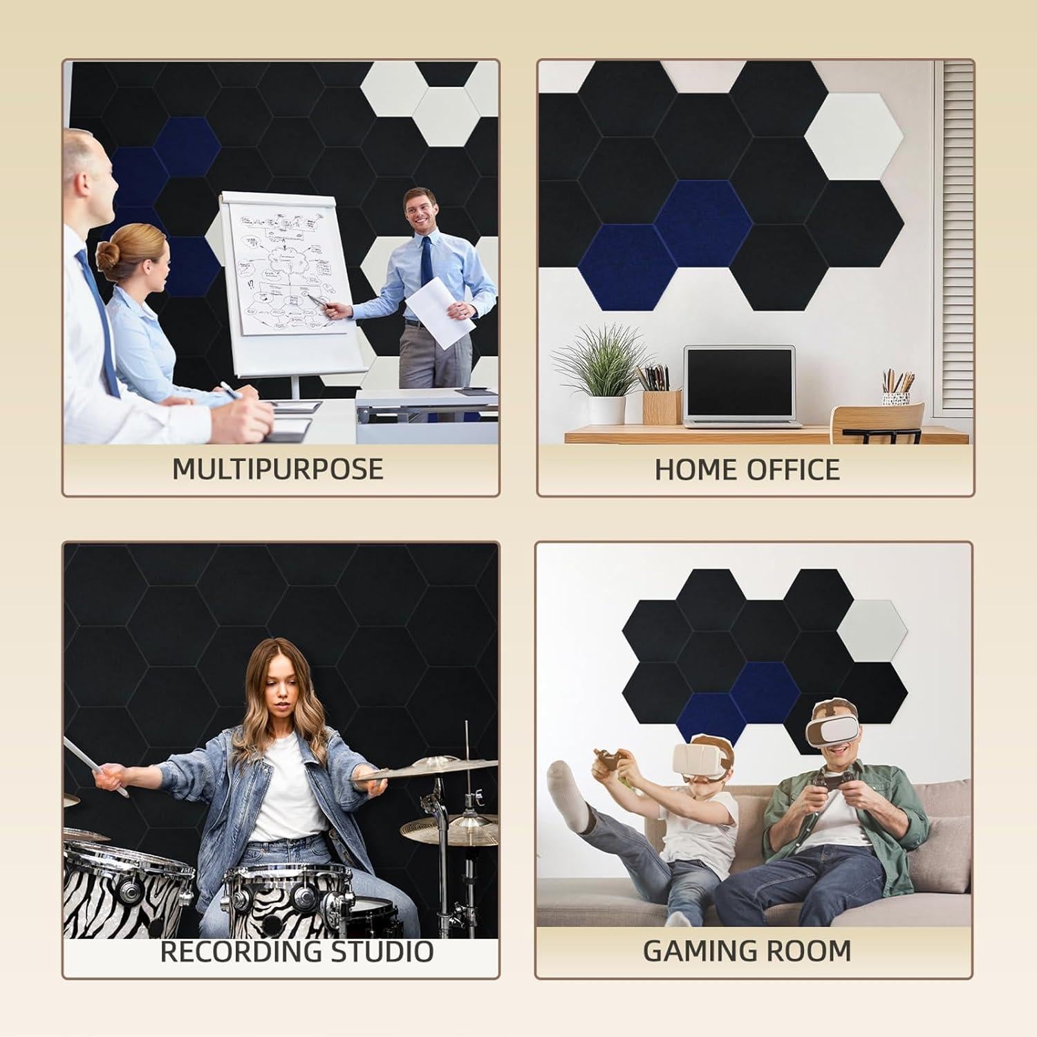 Paneles Acústicos Keemute 12 Pack Hexágono Negro 35.56x30.73cm