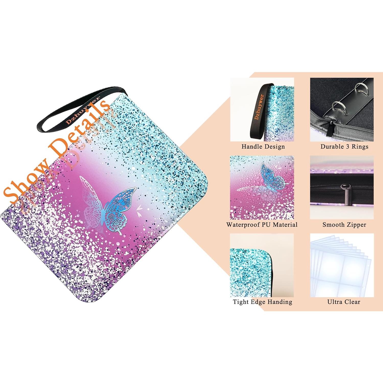 Carpeta de Cartas Coleccionables Dzhuywer 4 Bolsillos Rosa Azul