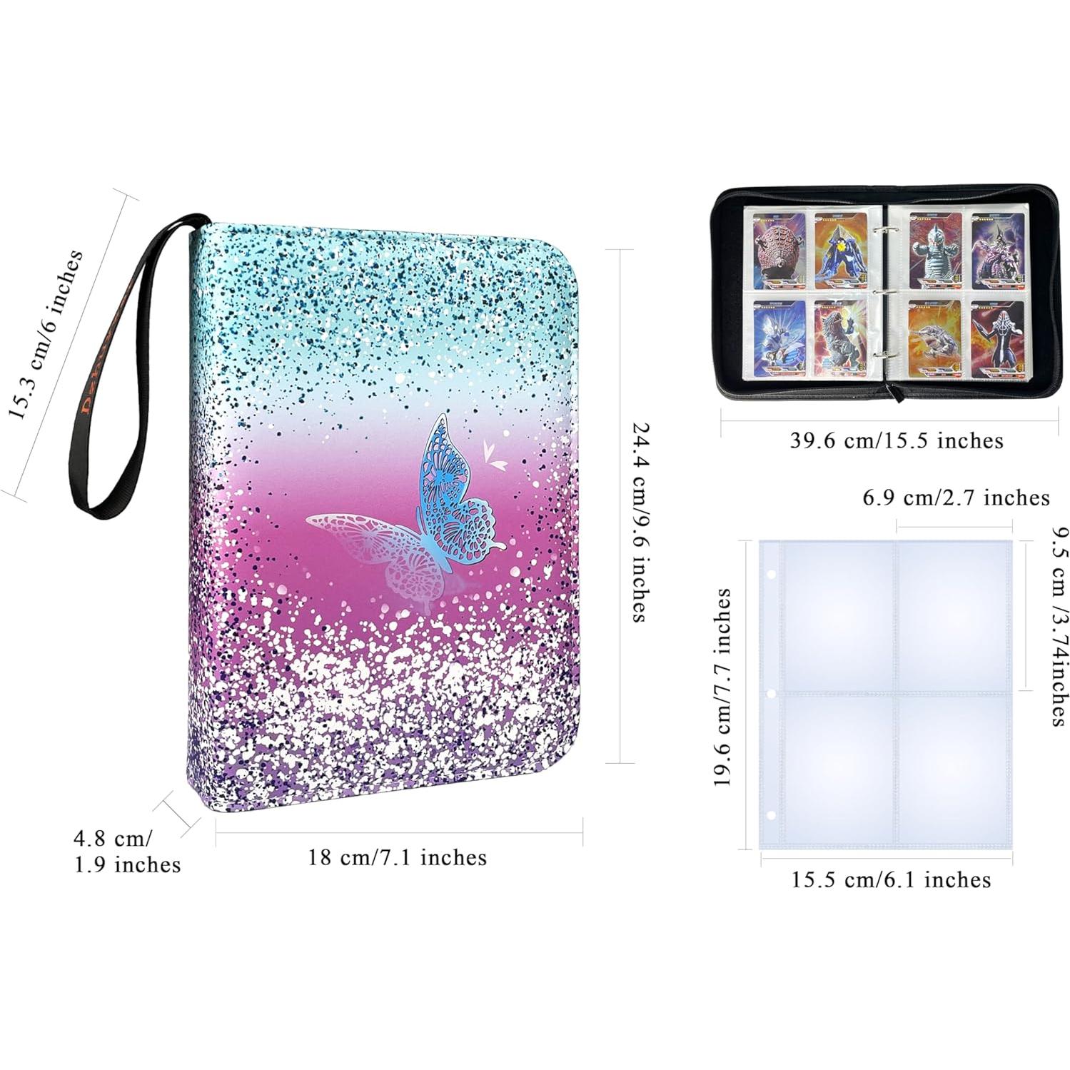 Carpeta de Cartas Coleccionables Dzhuywer 4 Bolsillos Rosa Azul